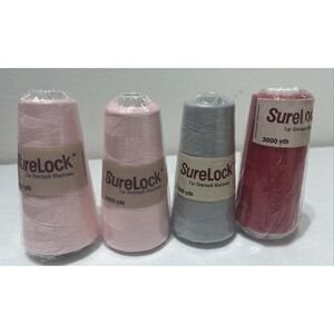 4 Spools SURELOCK for‎ Overlock Machines Thread 3000 yd. each - Grey Pink Red
